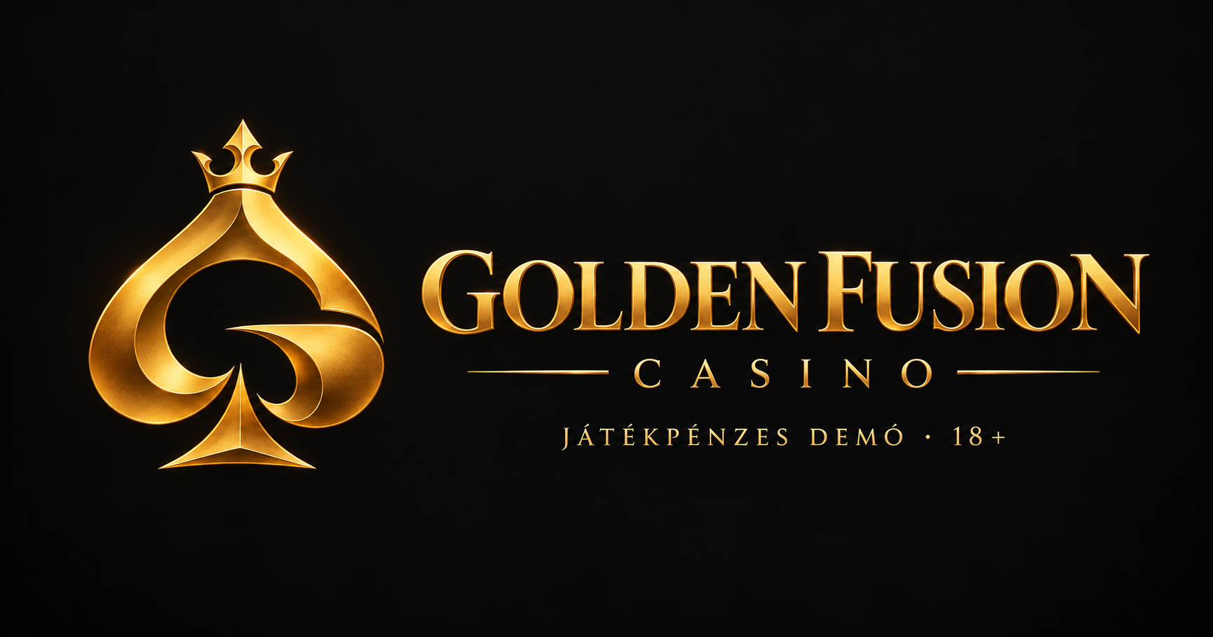 Golden Fusion Casino játékpénzes demó: arany koronás pikk logó és Golden Fusion Casino felirat. 18+.
